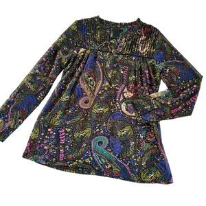 Dolan Anthropologie Black Floral Print Long Sleeve Semi-Sheer Blouse Size Medium